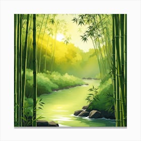 A Stream In A Bamboo Forest At Sun Rise Square Composition 168 Canvas Print