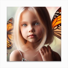 Little Girl With Butterflies Canvas Print