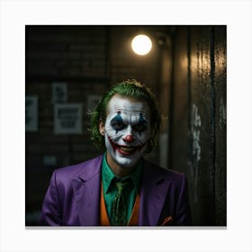 Joker Laughing In A Dark Alley With Neon Lights Canvas Print