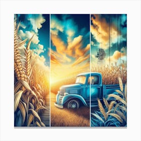 Blue Truck In Corn Field Canvas Print