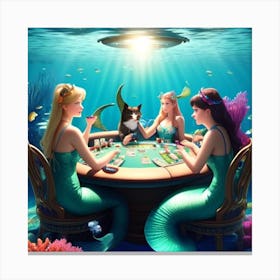 Mermaids Playing Poker Canvas Print