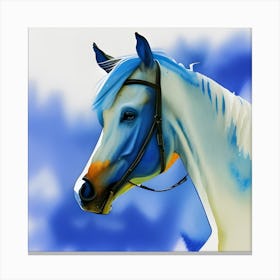 Blue Horse With Bridle Canvas Print