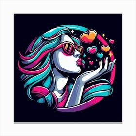 Girl Blowing Hearts Canvas Print