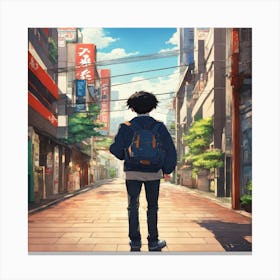 Anime Character Walking Down A Street Canvas Print