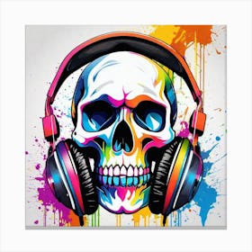Skull With Headphones 34 Canvas Print