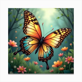 A Whimsical Butterfly With Wings Of Flowing, Iridescent Patterns Fluttering In A Magical Garden Canvas Print