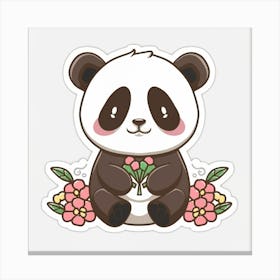 Panda Bear With Flowers Canvas Print