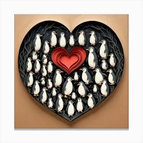 Penguins In A Heart 1 Canvas Print