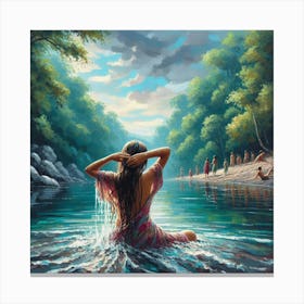 Woman In The River Canvas Print