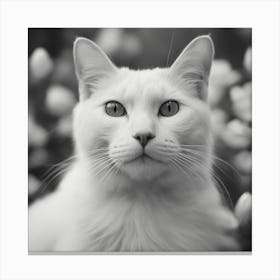 White Cat In Black And White Canvas Print