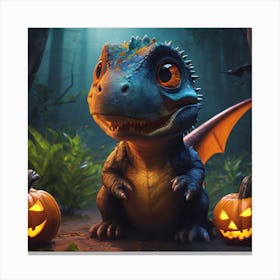 Cute Dinosaur In The Forest Canvas Print
