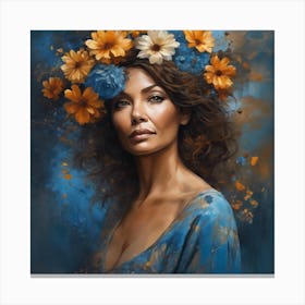 Woman With Flowers On Her Head Canvas Print