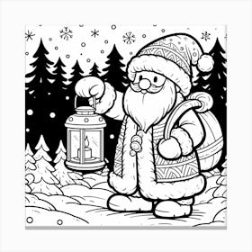 Santa Claus With Lantern In The Forest Canvas Print