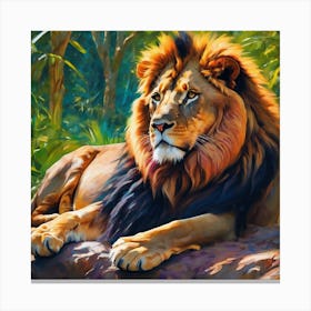 Savanna lion discovers artistic talent. Canvas Print