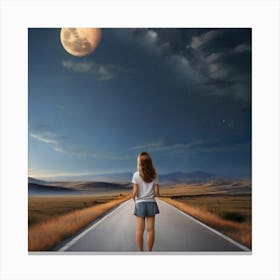 Girl Looking At The Moon 1 Canvas Print