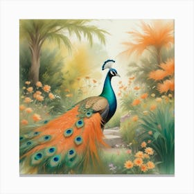 Peacock In The Garden Canvas Print