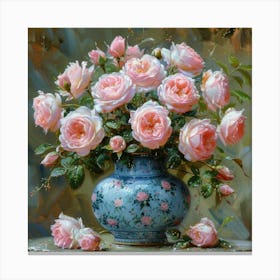 Pink Roses In A Vase Canvas Print