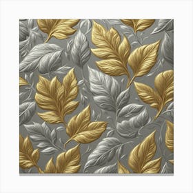 An Embossed Pattern Of Leaves In Metallic Silver And Gold Canvas Print