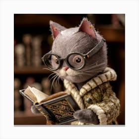 Cat In Glasses Reading A Book Canvas Print