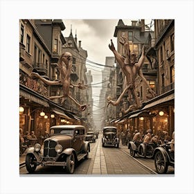 Steampunk Cars In Street Cubism Style Canvas Print