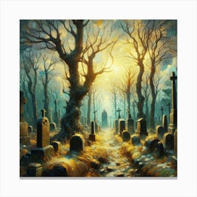 Van Gogh Madness: Luminous Surrealism in an Old Cemetery - RHADS Artstation Trending, 128k UHD, Unreal Engine Magic. Canvas Print