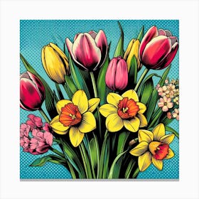 Tulips and Daffodils, pop art Canvas Print