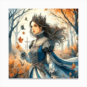 A Beautiful Princess In The Autumn Woods Vector Style Into Raster Format Canvas Print