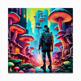 Cyberpunk Mushroom City Canvas Print