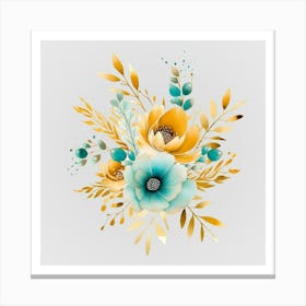 Watercolor Gold And Teal Bouquets 7 Canvas Print