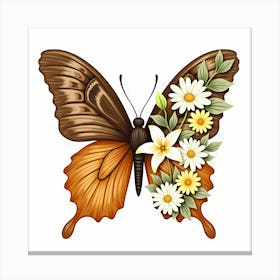 Butterfly With Flowers 3 Canvas Print