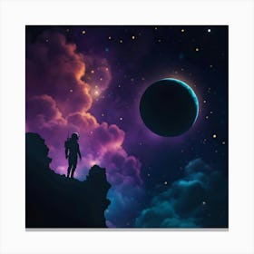 Space Man Standing On The Cliff Canvas Print