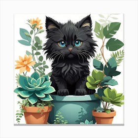 Black Kitten In Pot Canvas Print