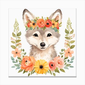Floral Baby Wolf Nursery Illustration (62) Canvas Print