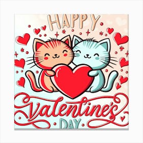 Happy Valentine's Day, Lover Cats Canvas Print