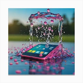 Pink Phone In Water 1 Canvas Print