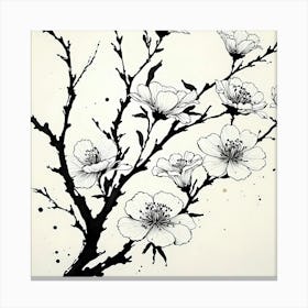 Beautiful flowers with branches in abstract ink painting art Canvas Print