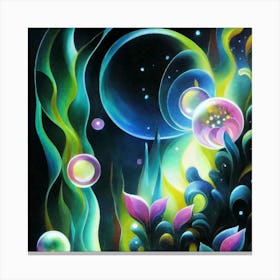 Abstract oil painting: Water flowers in a night garden 5 Canvas Print