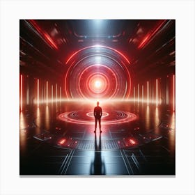 Futuristic Man Standing In A Futuristic Tunnel Canvas Print