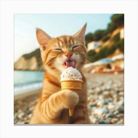 Cat Eating Ice Cream Canvas Print