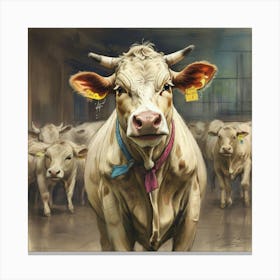 Cows In A Barn 2 Canvas Print