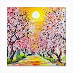 Cherry Blossoms And Sunrise Canvas Print