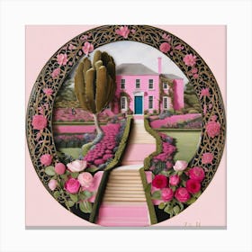 Pink House In The Garden, Vintage   Canvas Print