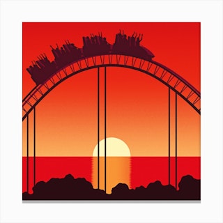 Rollercoaster At Sunset Square Canvas Print