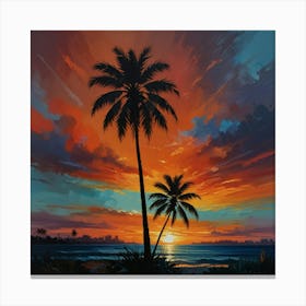 Sunset With Palm Trees 1 Canvas Print