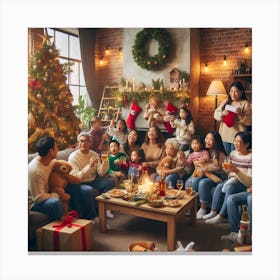 Family celebrating Christmas Canvas Print