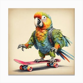 Parrot On Skateboard 1 Canvas Print