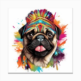 Pug Indian Headdress 1 Canvas Print