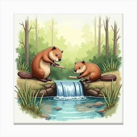 Beaver In The Forest Canvas Print