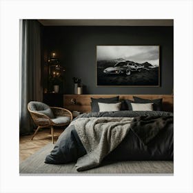 Black And Grey Bedroom Canvas Print