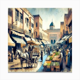 Watercolor 20th Century Moroccan Market Canvas Print